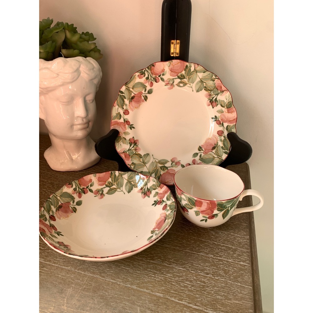 Nikko Tableware‎ Japan Pink Rose Floral 3 Piece Set Plate Bowl Teacup Vintage